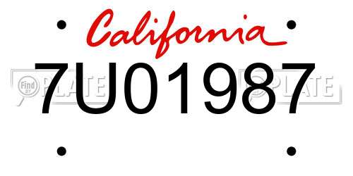 7U01987 California License Plate