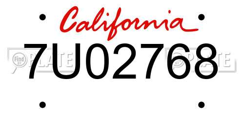 7U02768 California License Plate