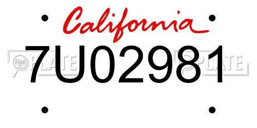 7U02981 California License Plate