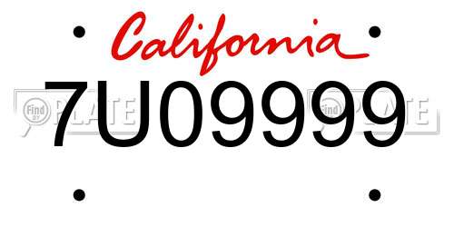 7U09999 California License Plate