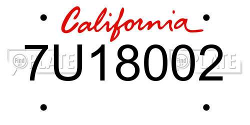 7U18002 California License Plate