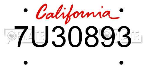 7U30893 California License Plate