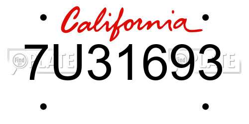 7U31693 California License Plate