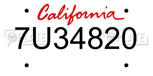 7U34820 California License Plate