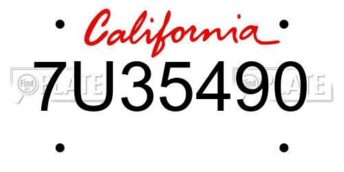 7U35490 California License Plate
