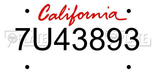 7U43893 California License Plate