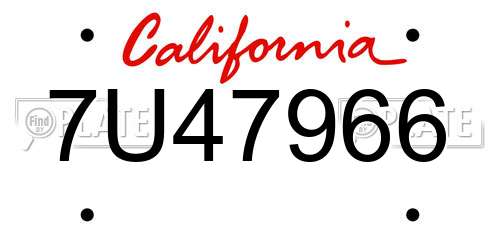 7U47966 California License Plate