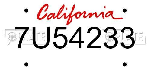 7U54233 California License Plate