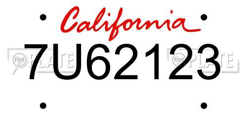 7U62123 California License Plate