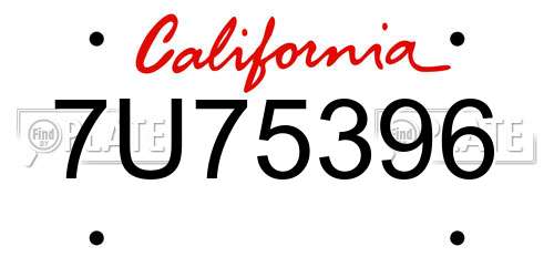 7U75396 California License Plate