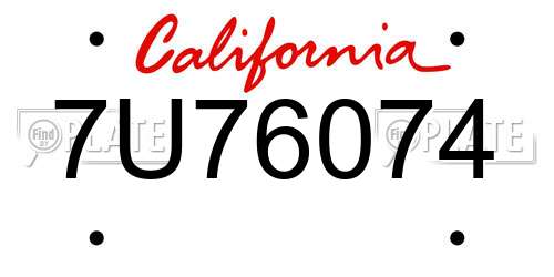 7U76074 California License Plate