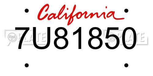 7U81850 California License Plate