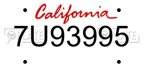 7U93995 California License Plate