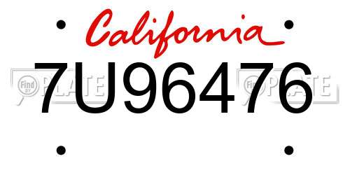 7U96476 California License Plate