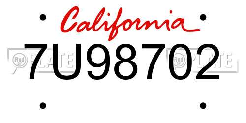 7U98702 California License Plate