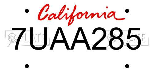 7UAA285 California License Plate