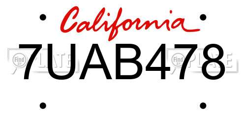 7UAB478 California License Plate