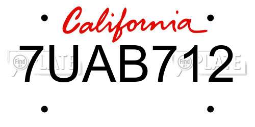 7UAB712 California License Plate