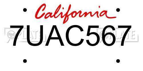 7UAC567 California License Plate