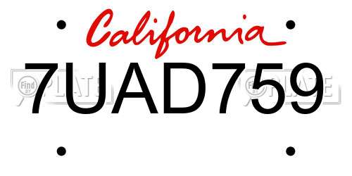 7UAD759 California License Plate