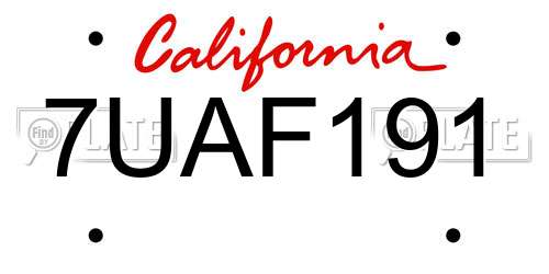 7UAF191 California License Plate
