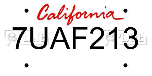 7UAF213 California License Plate