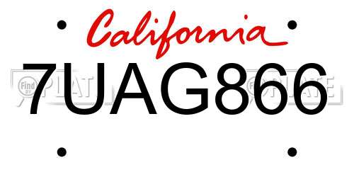 7UAG866 California License Plate