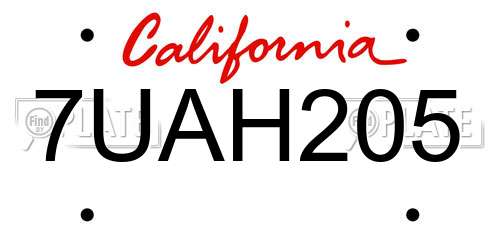 7UAH205 California License Plate
