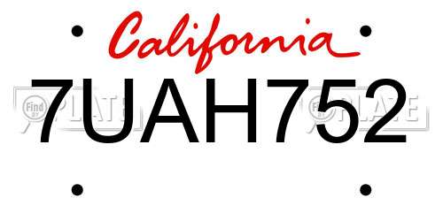 7UAH752 California License Plate