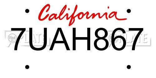 7UAH867 California License Plate