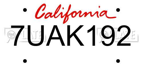 7UAK192 California License Plate