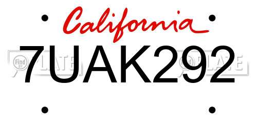 7UAK292 California License Plate