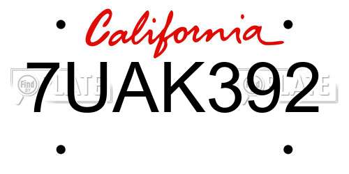 7UAK392 California License Plate