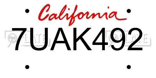 7UAK492 California License Plate