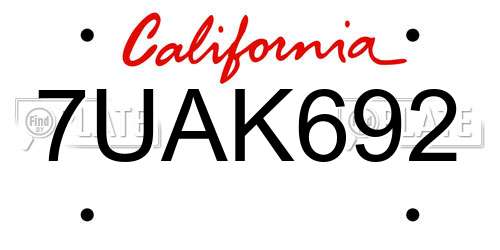 7UAK692 California License Plate