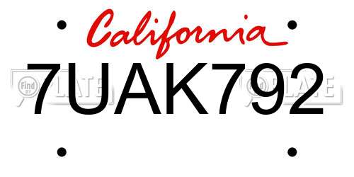 7UAK792 California License Plate