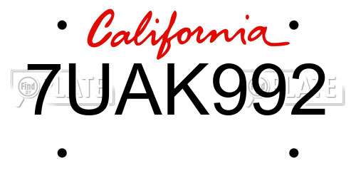 7UAK992 California License Plate