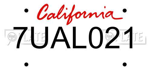 7UAL021 California License Plate