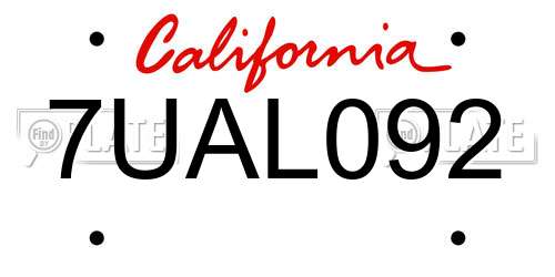 7UAL092 California License Plate