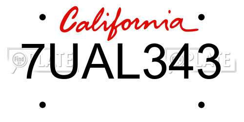 7UAL343 California License Plate