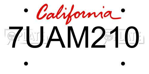 7UAM210 California License Plate