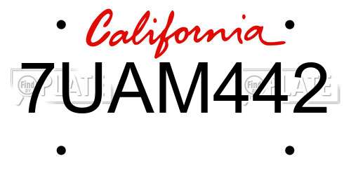 7UAM442 California License Plate
