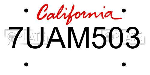 7UAM503 California License Plate