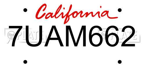 7UAM662 California License Plate