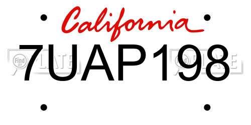 7UAP198 California License Plate
