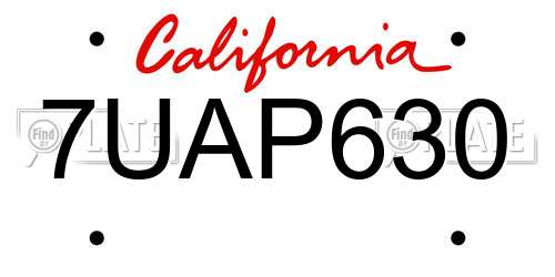 7UAP630 California License Plate