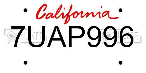 7UAP996 California License Plate