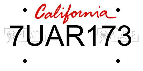 7UAR173 California License Plate