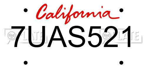 7UAS521 California License Plate