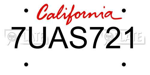 7UAS721 California License Plate